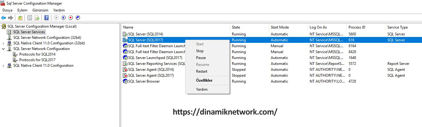 restart sql server 2017